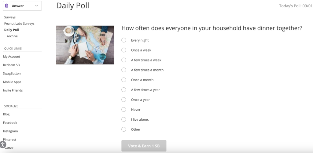 Paid survey on Swagbucks
