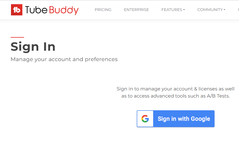 Sign up Tube Buddy account by using Google