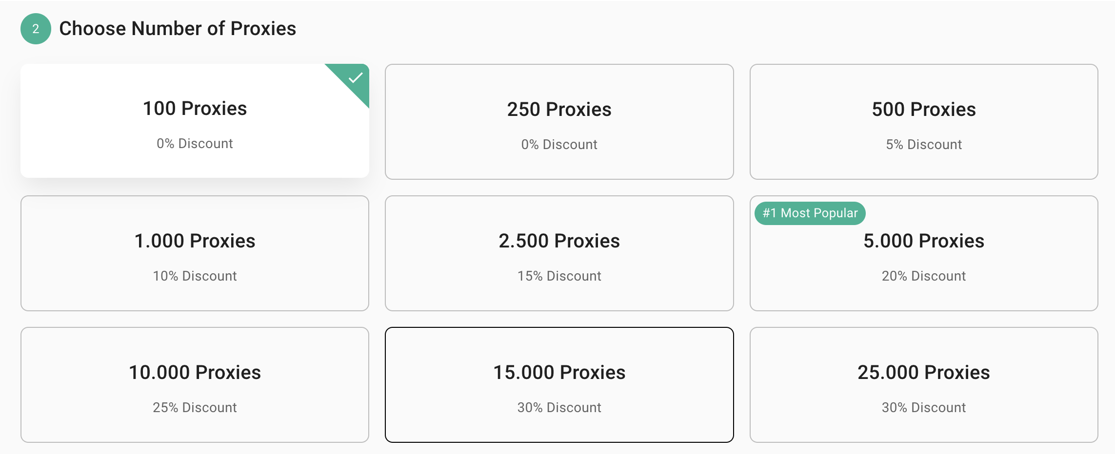 Select the number of proxies you want to buy