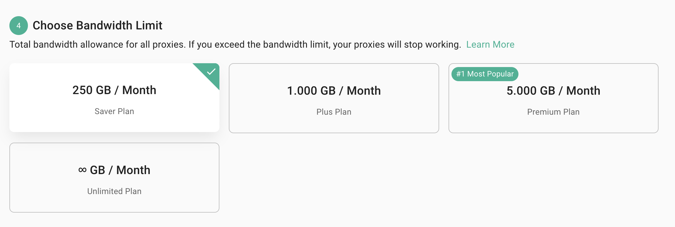 Select total bandwidth